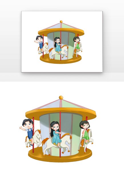 卡通儿童坐旋转木马图片下载