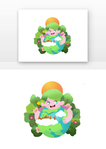 原创元素环境日女孩树木地球图片下载