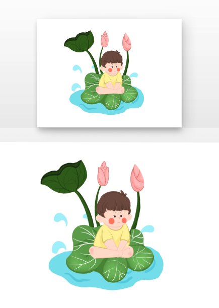 卡通夏日儿童在荷叶上图片下载