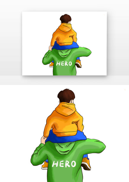 父子骑肩上背影元素图片下载
