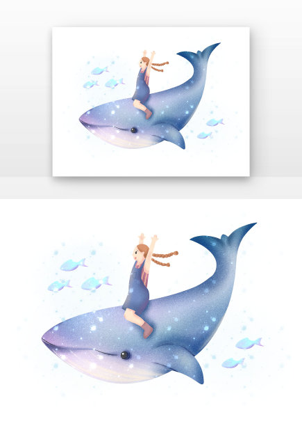 蓝紫色鲸鱼和儿童互动图片下载