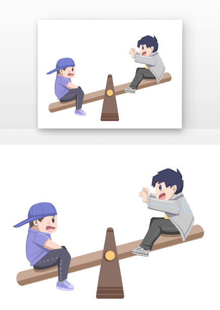 手绘儿童节男孩玩跷跷板图片下载