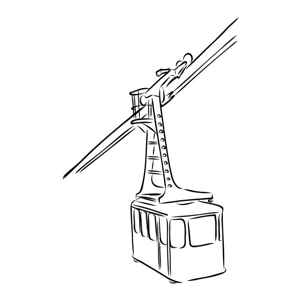 缆车图形山黑白景观图片下载