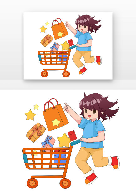 人与购物车女孩礼物盒红包图片下载