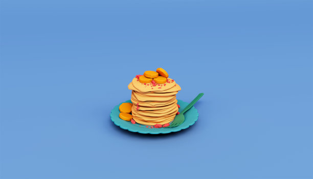 Picton Blue背景上的饼干盘勺子3d渲染图片下载