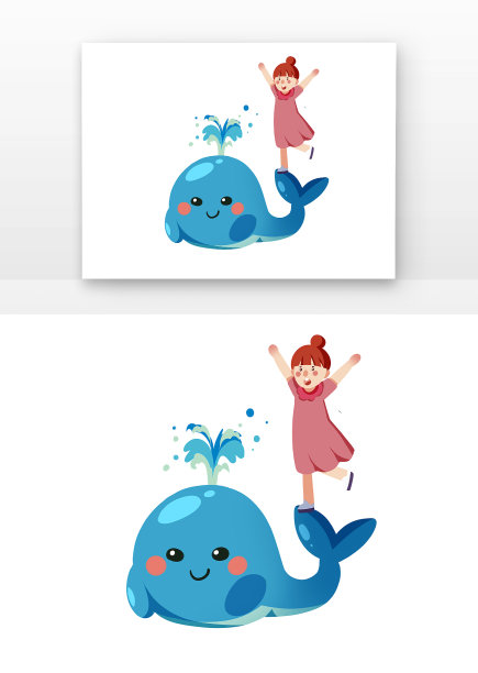 海洋日女孩和小鲸鱼玩耍图片下载