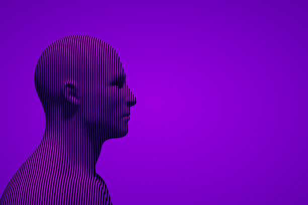 3D分层条纹形状的半机械人头部图片下载