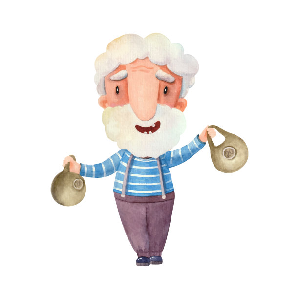 爷爷做运动的水彩插图图片下载