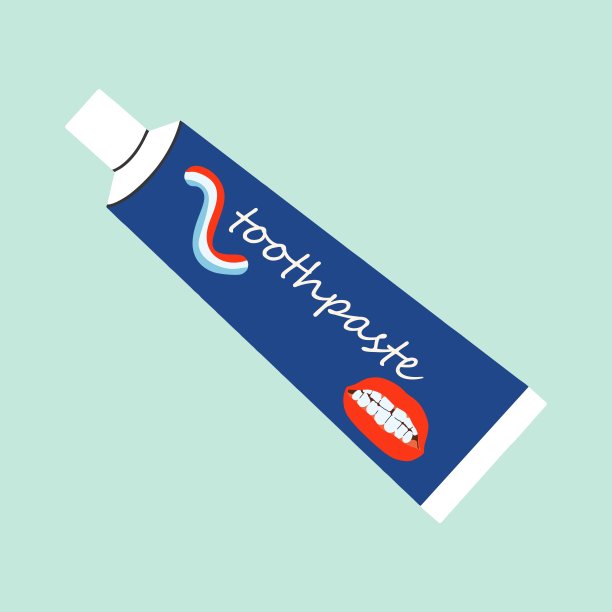 蓝色背景牙膏管平面设计，手绘卡通，矢量插图。图片下载