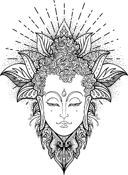 佛面上方有华丽的曼荼罗圆形图案图片下载