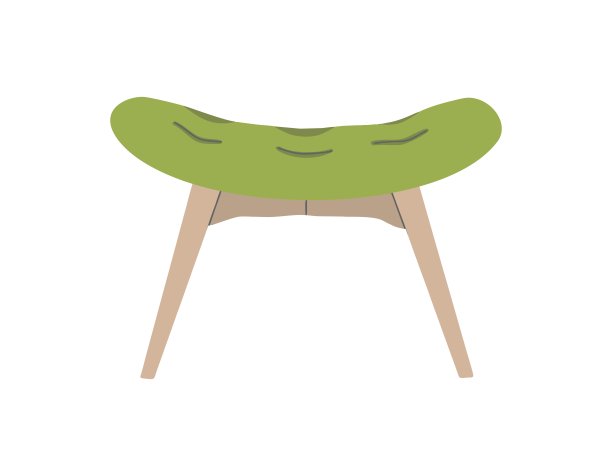 绿色舒适的沙发，通常用作梳妆台现代客厅家具。卧室内的元素。平面设计，手绘卡通，矢量插图。图片下载