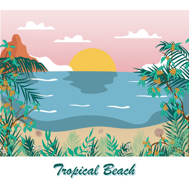 热带海滩矢量异国海岸图片下载