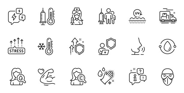 轮廓集保湿霜，温度计和胶原蛋白皮肤线条图标的web应用程序。为设计。向量图片下载