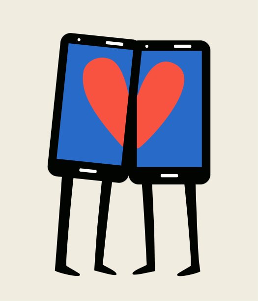 带有手机和半颗心的矢量插图。图片下载