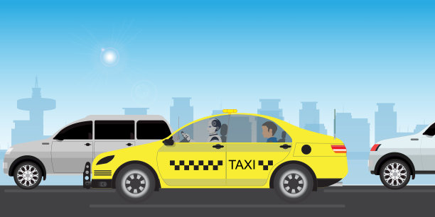 机器人在城市街道上驾驶出租车图片下载