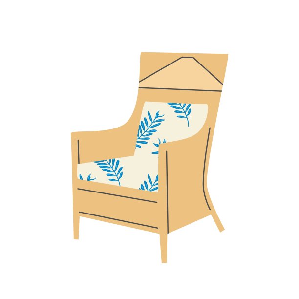 波西米亚风格的舒适扶手椅。有光印的木制扶手椅。平面设计，手绘卡通，矢量插图。图片下载