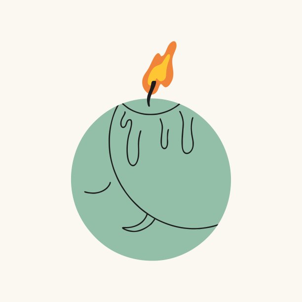 白色背景上有月牙图案的蓝色圆形蜡烛。舒适和家居舒适的概念。平面设计，手绘卡通，矢量插图。图片下载