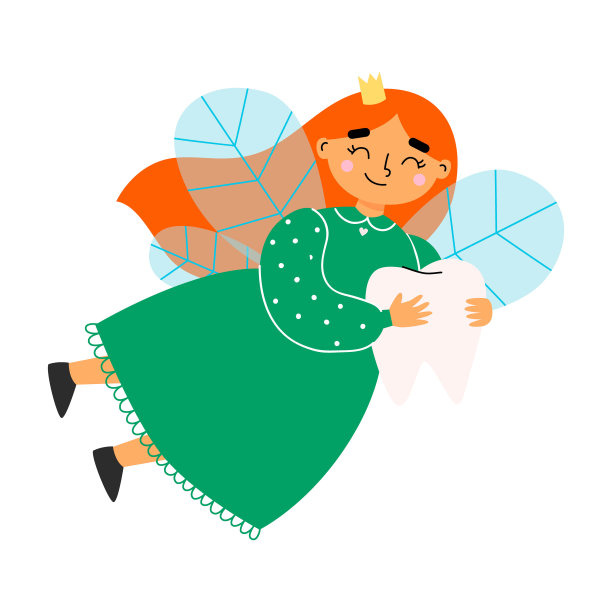 可爱的牙仙手里拿着一颗牙。矢量图图片下载