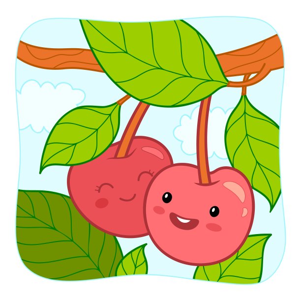 可爱的樱桃卡通。樱桃剪纸艺术向量。自然背景图片下载