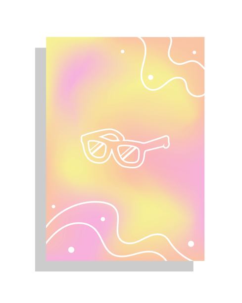 你好,夏天的时间。明亮的海报，带着墨镜和波浪。图片下载