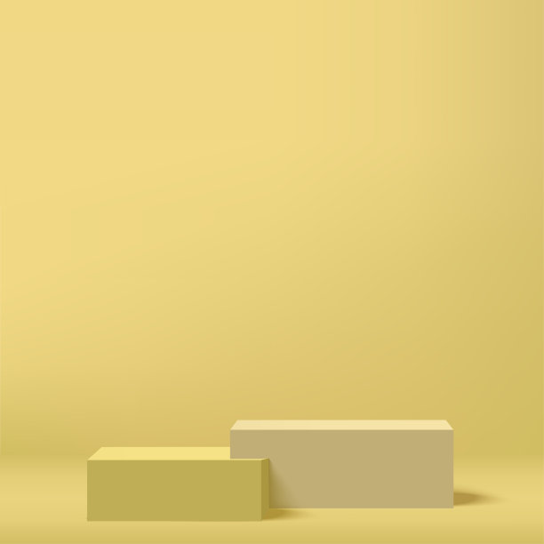 黄色讲台以黄色背景进行产品介绍。向量图片下载