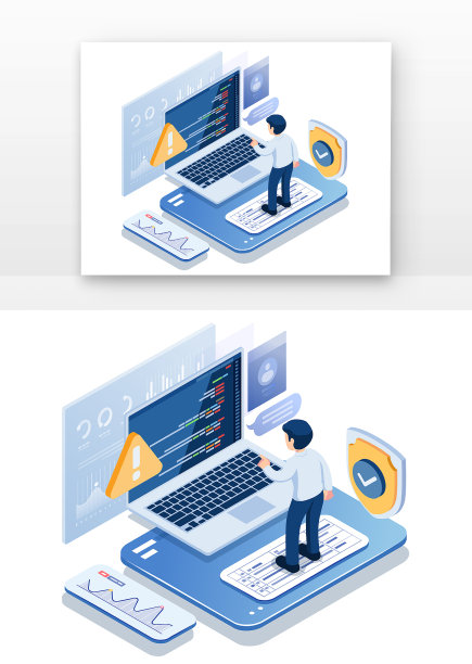 网络安全屏幕数据等距插画元素图片下载