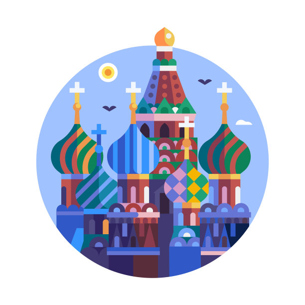 带有圣巴兹尔大教堂的莫斯科旅游标志图片下载