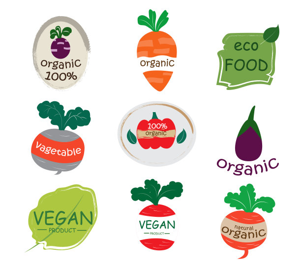 素食和绿色农产品系列标志:生菜和洋葱形状的水果图片下载