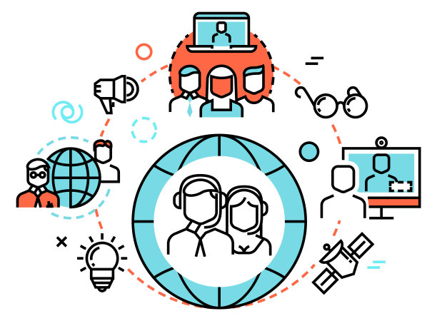 在线研讨会的概念。全球学生交流图标图片下载