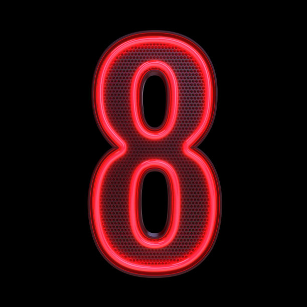 数字8,字母表。霓虹灯复古3d数字孤立在一个黑色背景与剪贴路径。3d插图。图片下载