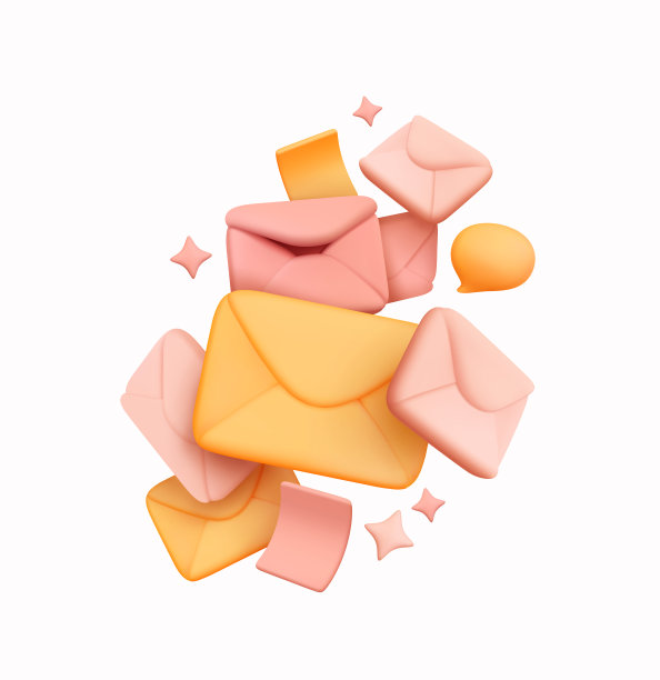 群垃圾邮件，邮件，电子邮件，对话泡沫。创造性的概念组成。逼真的3 d的象征。抽象的卡通设计。孤立在白色背景..粉红色的颜色。矢量图图片下载