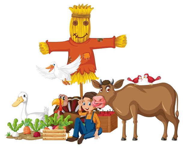 农场动物在白色背景图片下载