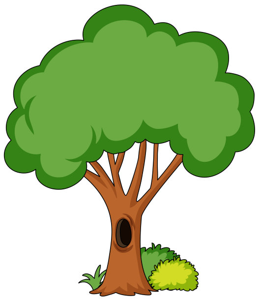 树与树洞卡通风格孤立在白色背景图片下载