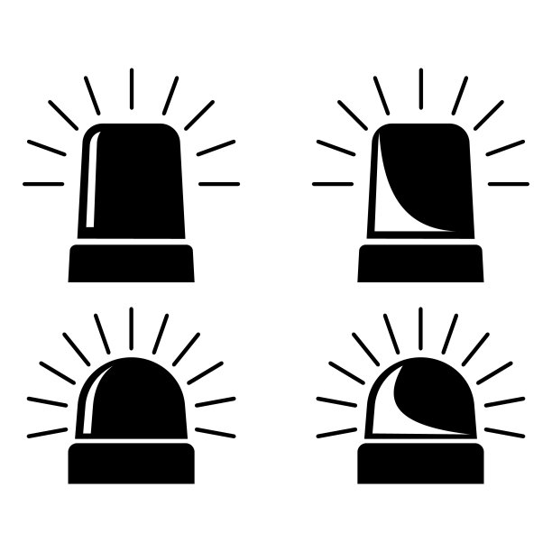 一组警灯，矢量。图标是黑色的，是救护车的警报器。紧急徽章图片下载