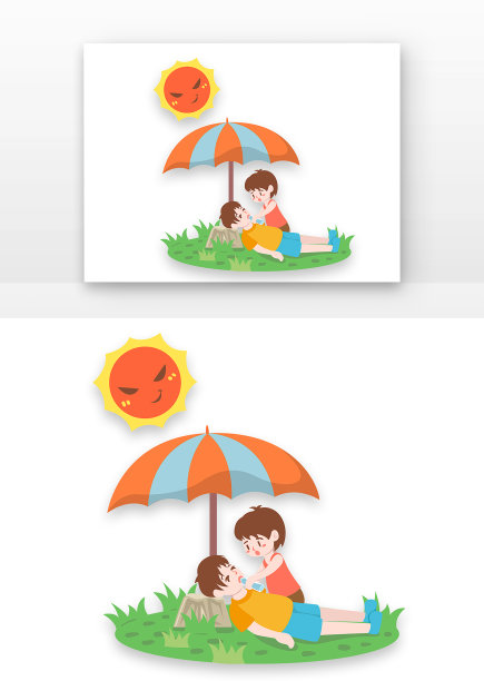 中暑小男孩朋友照顾喝水元素图片下载