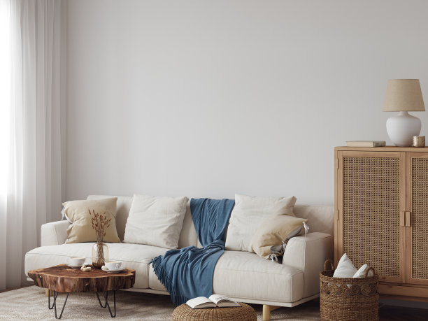 那种波西米亚风格的室内风格。客厅。墙艺术。框架模型。海报模型。3d渲染，3d插画图片下载