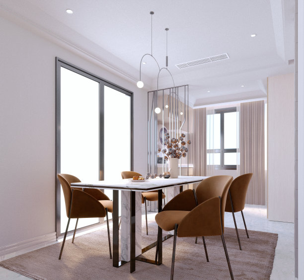 3d渲染，3d插图，室内场景和模型，现代风格餐厅椅子彩色座椅大理石桌子。图片下载