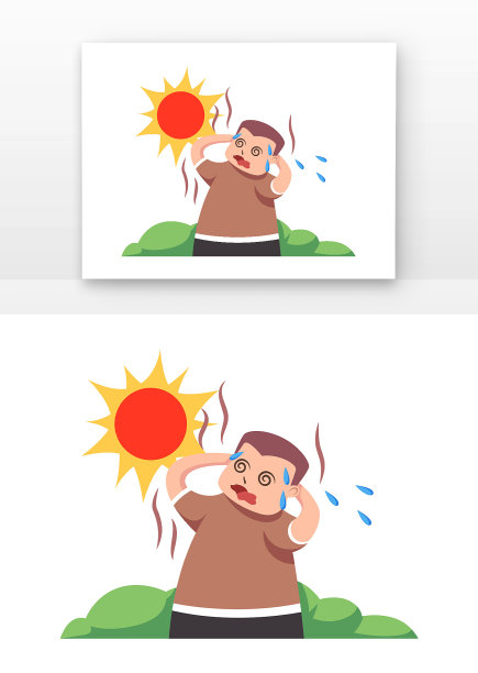 中暑流汗的男孩插画元素图片下载