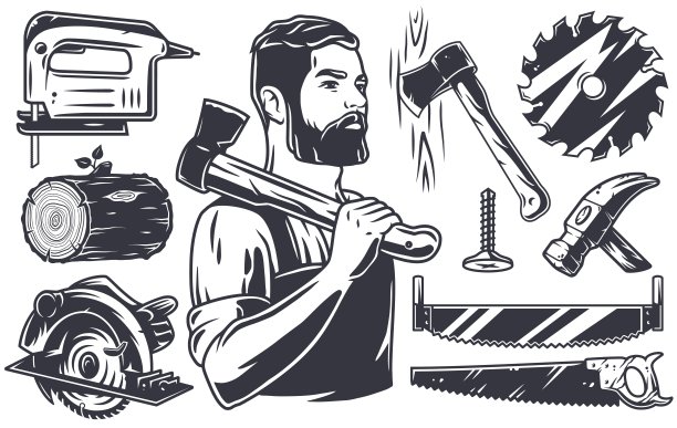 木料的木工工具。伐木工人记录器工具图片下载