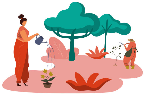 妇女给植物浇水，保持地球绿色，使它健康。图片下载