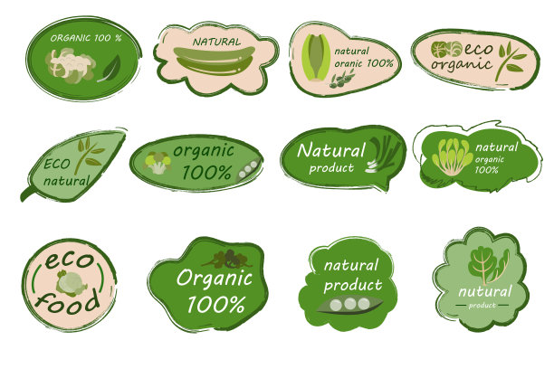 素食和天然产品的标志系列包括蔬菜。图片下载