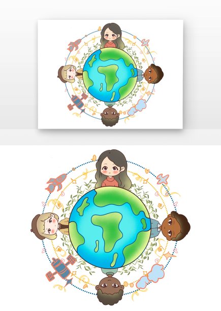 人口多人日不同肤色的人环绕着地球图片下载