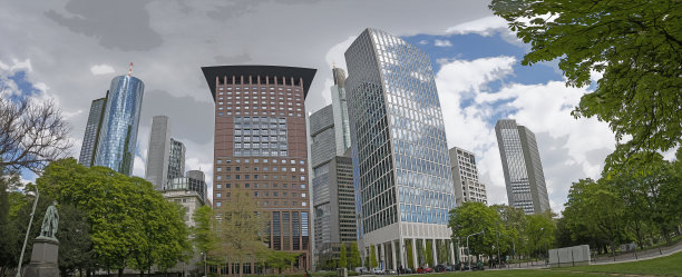 漫画书风格的德国法兰克福摩天大楼图片下载