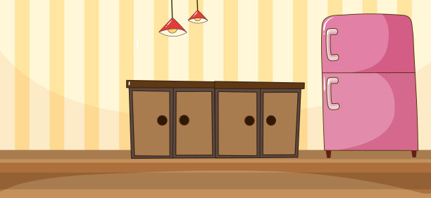 带冰箱和水槽的空白厨房场景图片下载