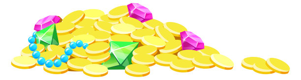财宝堆。金币和宝石在休闲游戏风格图片下载