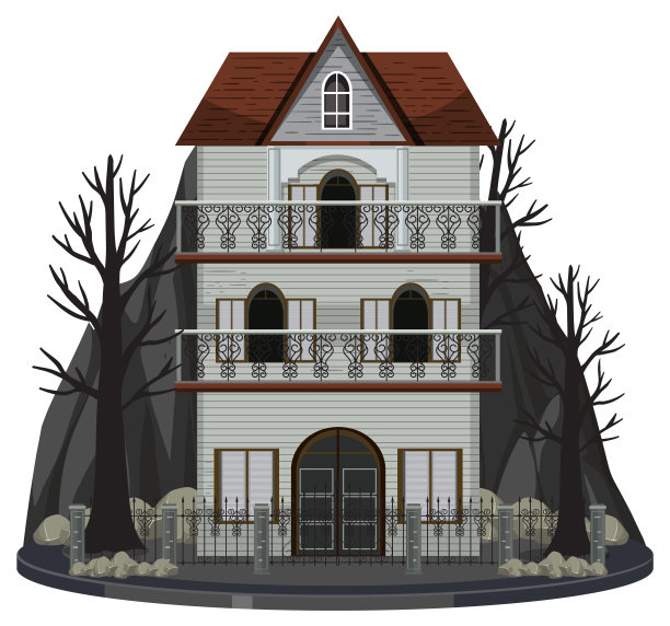 白色背景的万圣节鬼屋图片下载