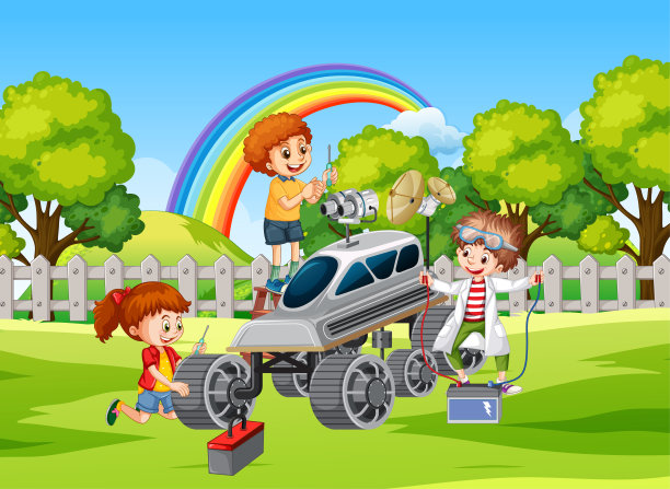 孩子们在一起修理卫星图片下载