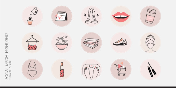 Instagram社交媒体突出海湾图标或美容、化妆、时尚生活方式品牌贴纸图片下载