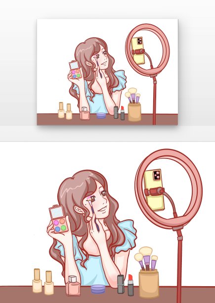 可爱女孩做美妆主播图片下载