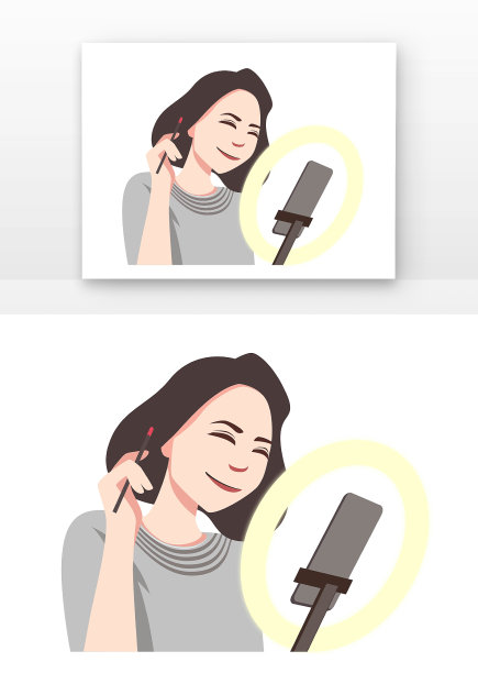美妆直播女主播插画元素图片下载